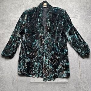 Vintage TanJay Burnout Velvet Jacket Green Sheer Floral Evening Layer